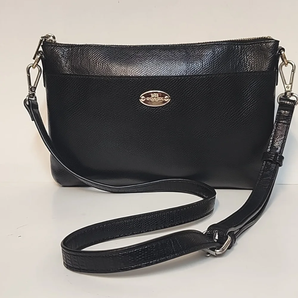 Coach Black Saffiano Leather with gold trim Shoulder Bag